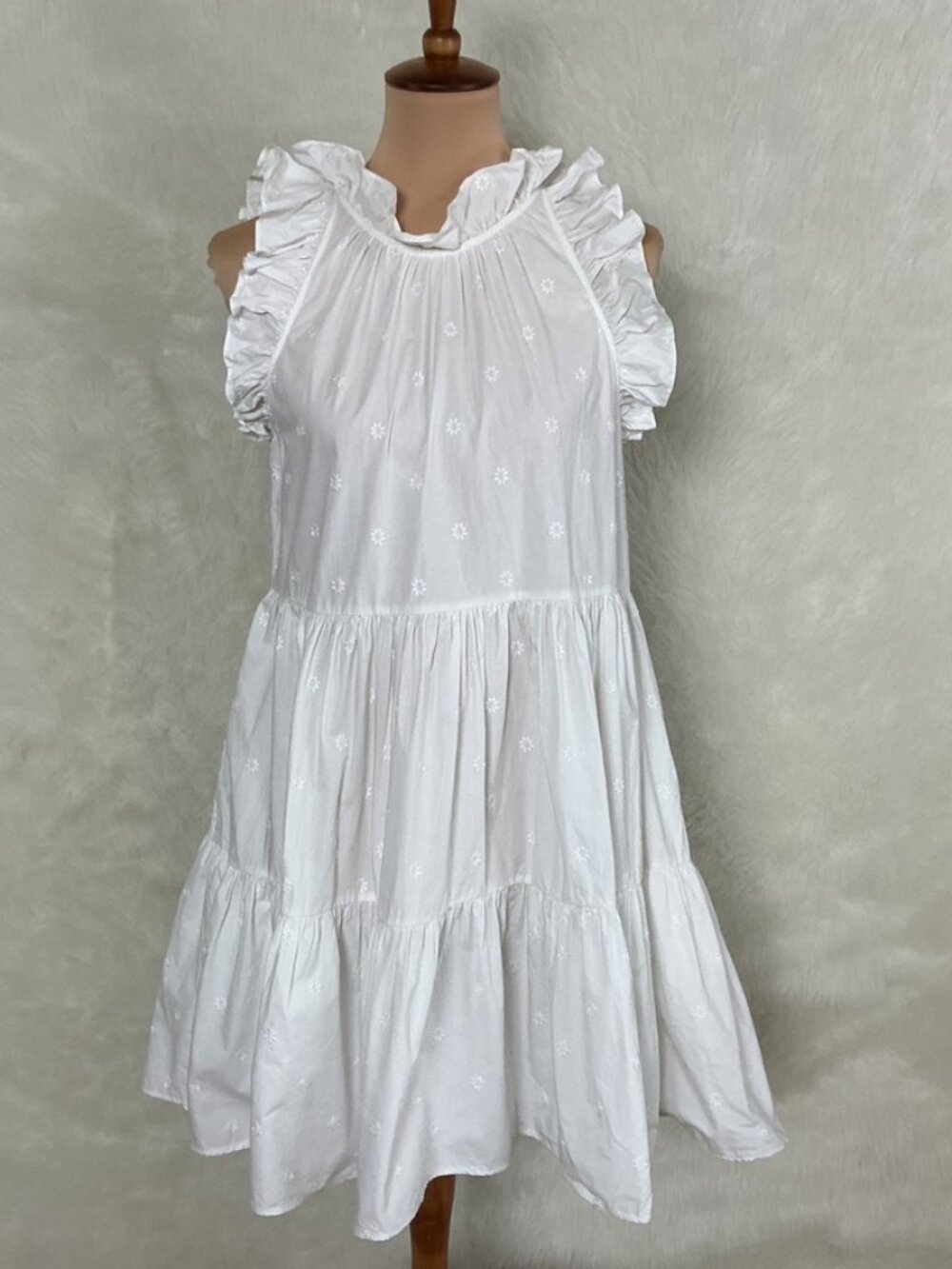 Ulla Johnson Tamsin White Ruffle Mock Neck Sleeveless Mini Dress 4